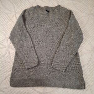 Talbots Women XL Sweater Gray Diamond Cable Knit Metallic Shimmer Pullover